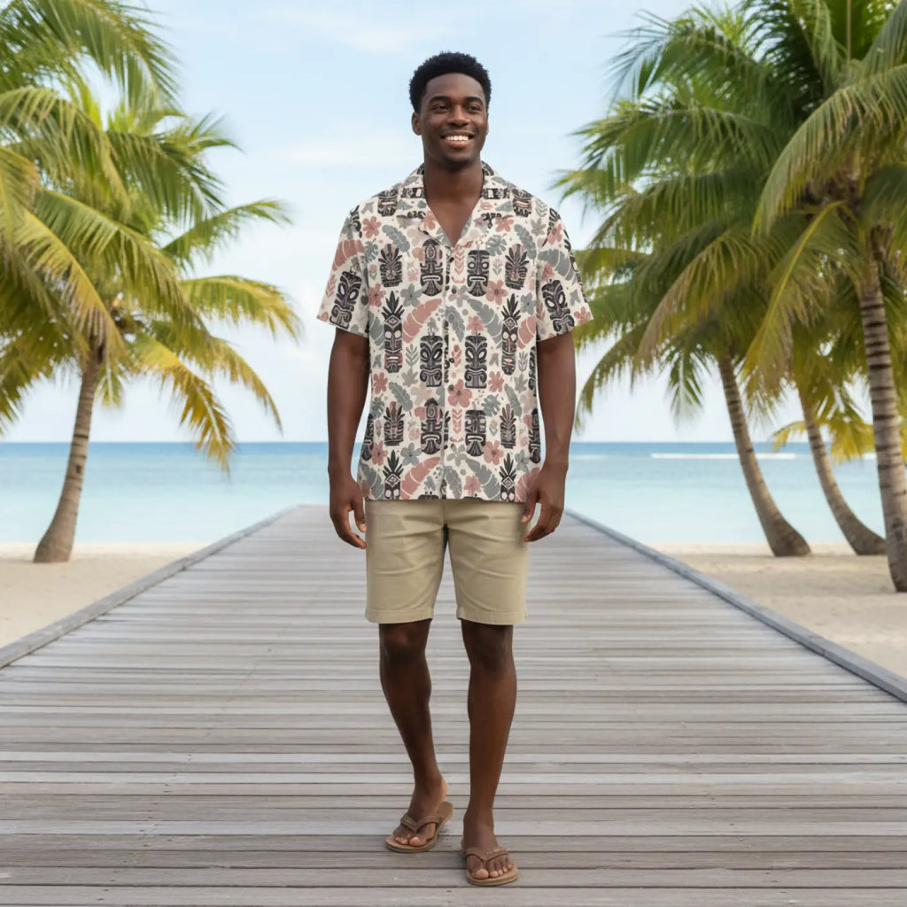 Vibrant Tiki Patterns Hawaiian Camp Shirt - Dipaliz