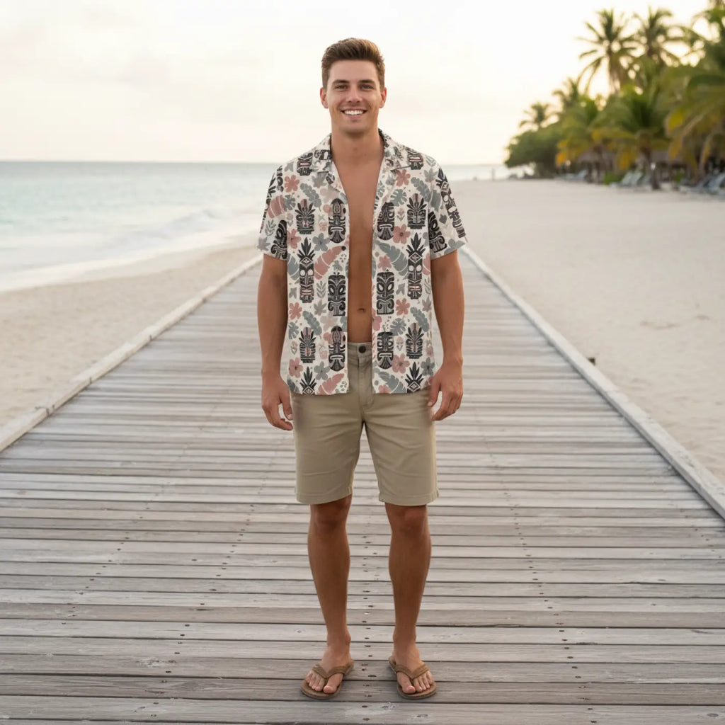Vibrant Tiki Patterns Hawaiian Camp Shirt - Dipaliz