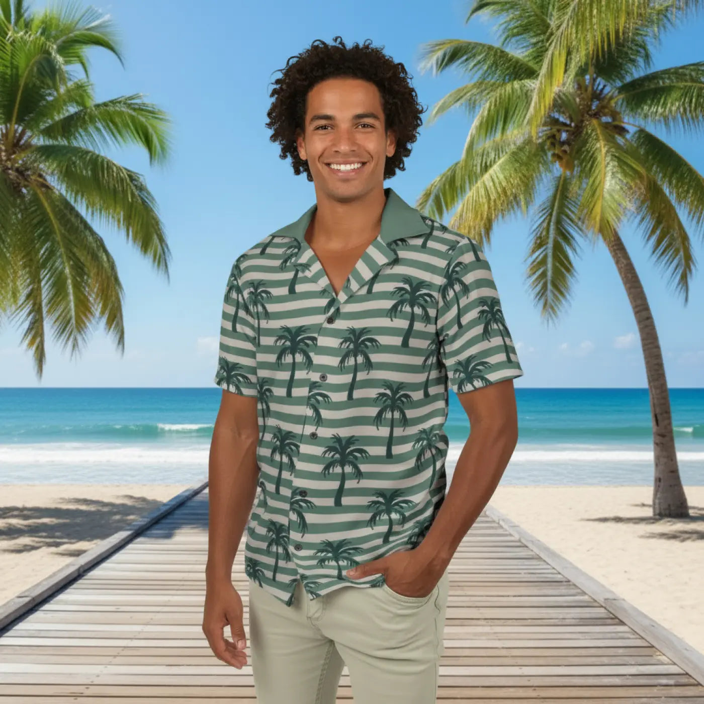 Hawaiian Camp Shirt – Palm Print Vacation - Dipaliz