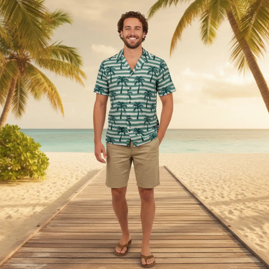 Hawaiian Camp Shirt – Palm Print Vacation - Dipaliz